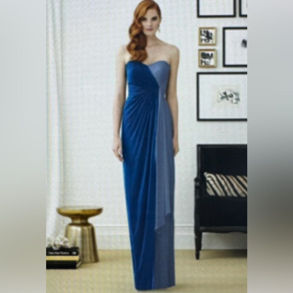 NEW Dessy Collection Cerulean Two Tones Blue Strapless Lux Chiffon Gown Dress 22